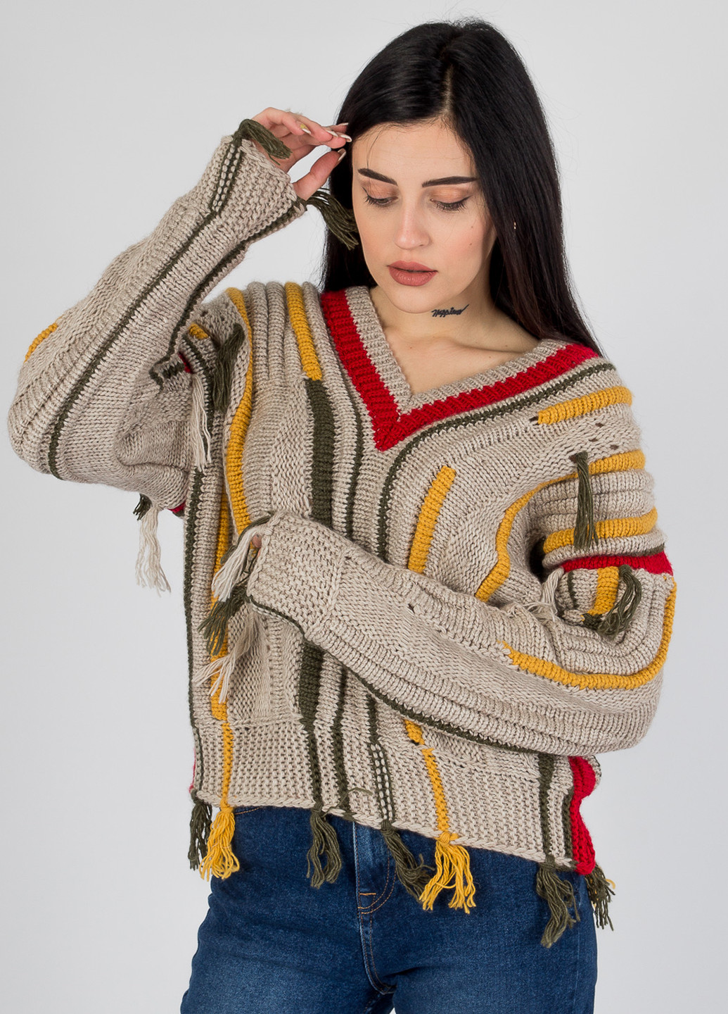 Бежевый демисезонный пуловер пуловер Bebe Plus