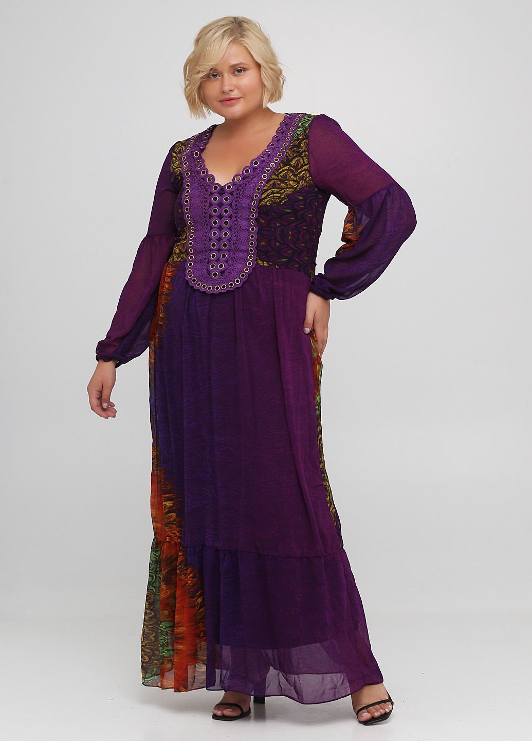 Фиолетовое вечернее платье клеш Orna Farho с абстрактным узором