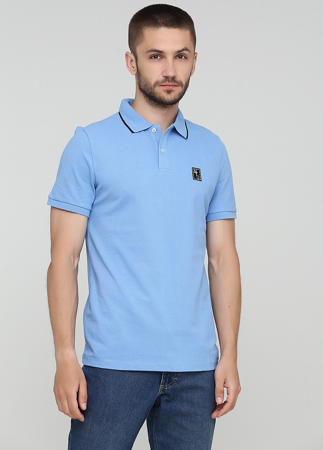 Темно-голубой футболка-поло для мужчин H&M однотонная