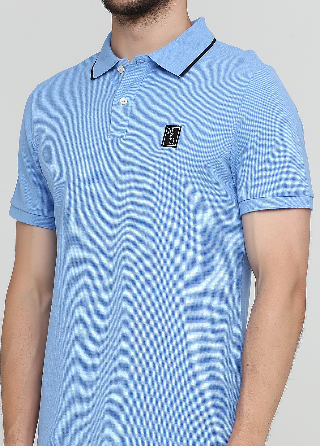 Темно-голубой футболка-поло для мужчин H&M однотонная