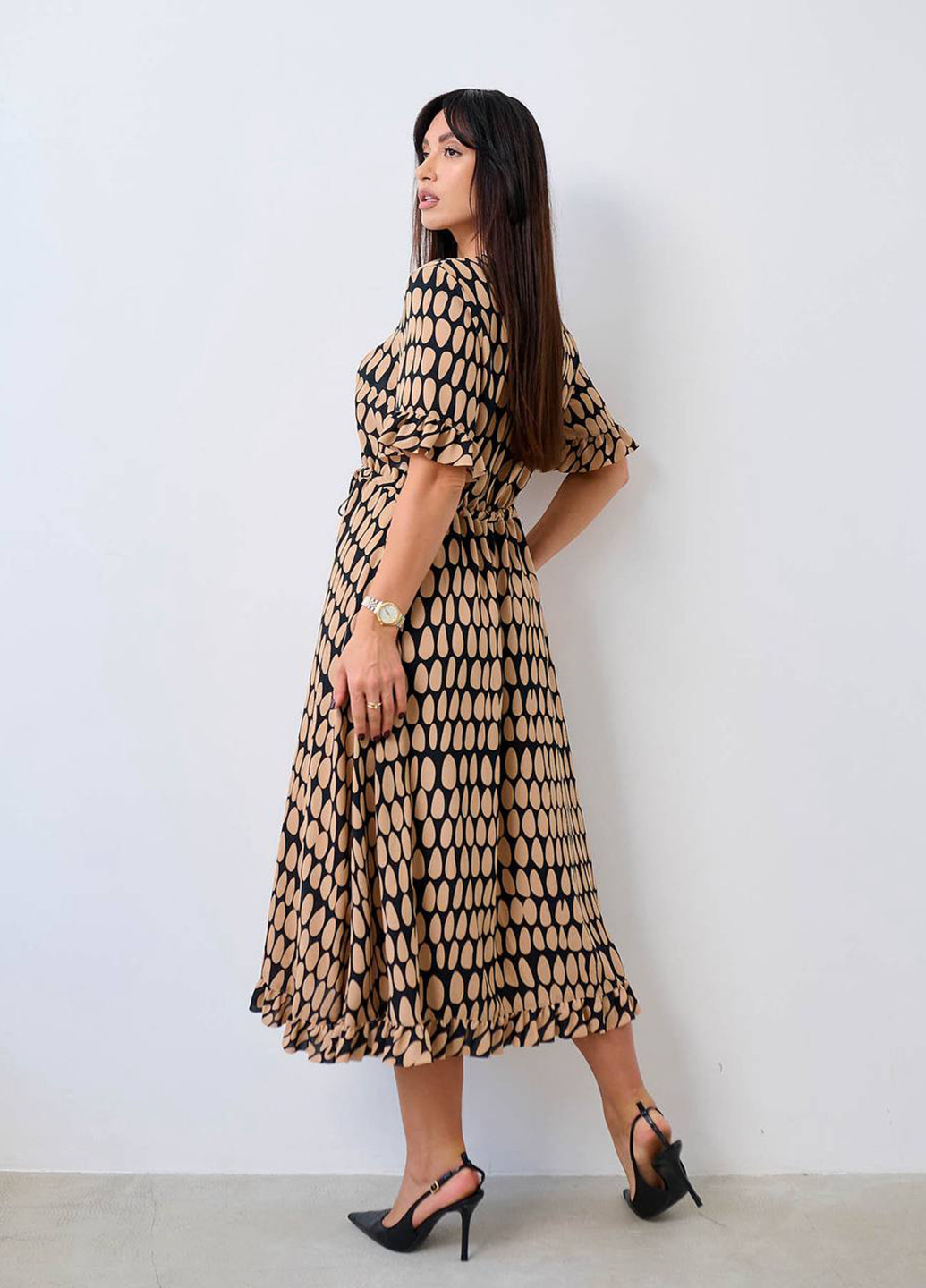 Бежева кежуал сукня кльош LibeAmore з абстрактним візерунком