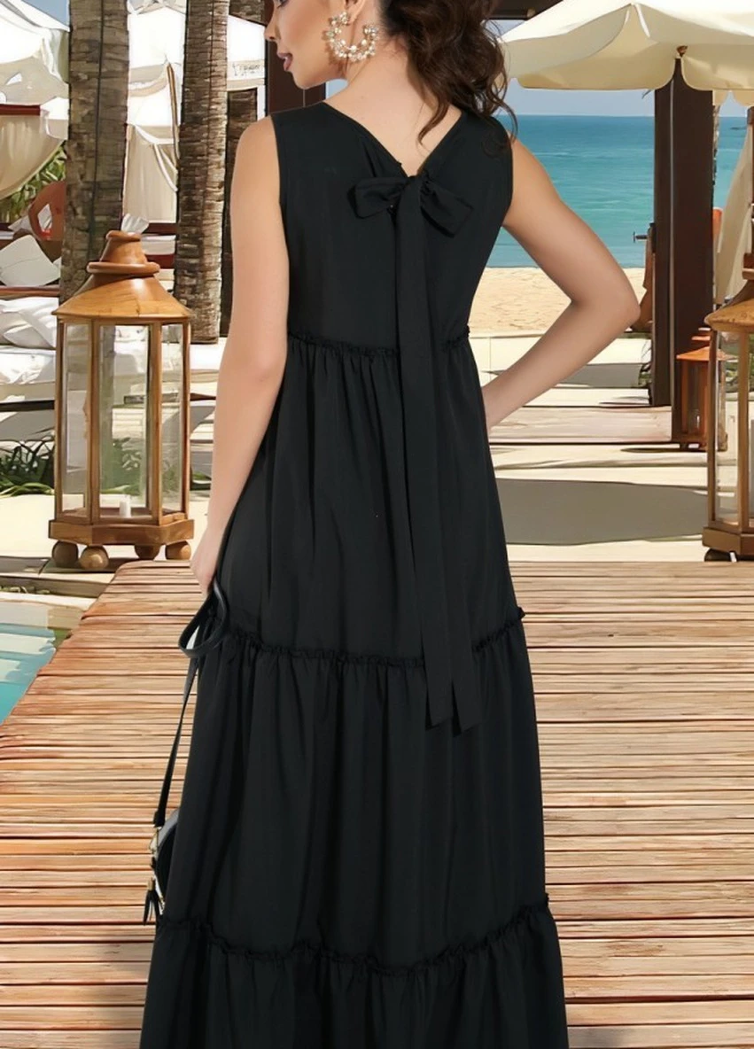 Чорна коктейльна сукня а-силует, з спідницею-сонце, дзвін FashionYouWant однотонна