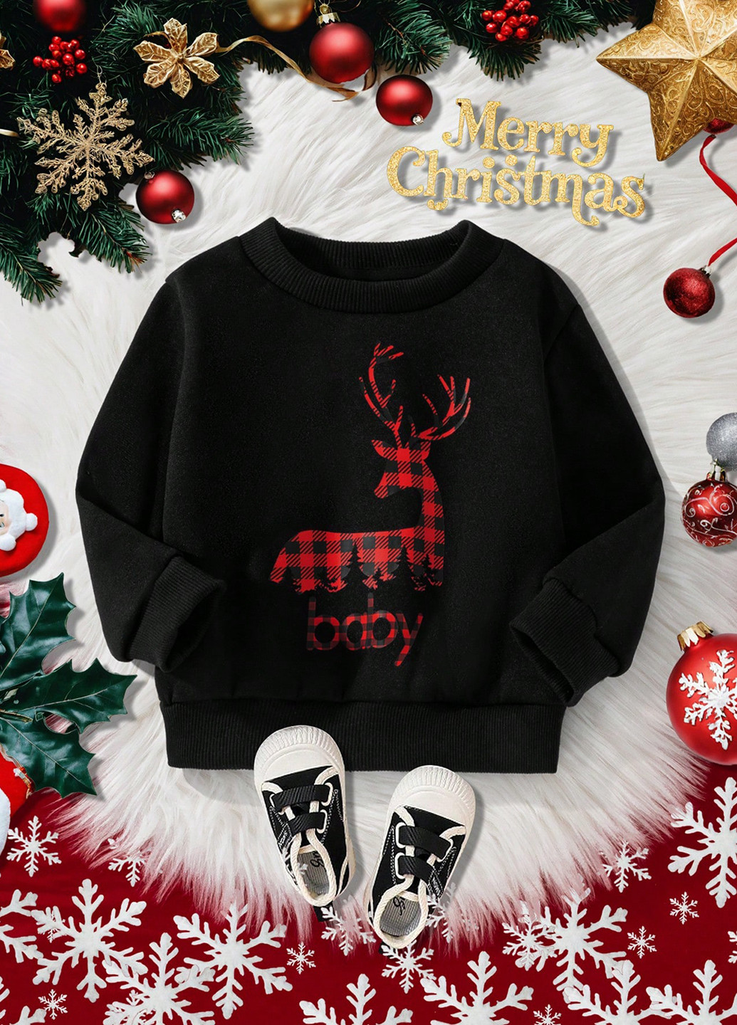 SHEIN свитшот новогодний черный кэжуал полиэстер