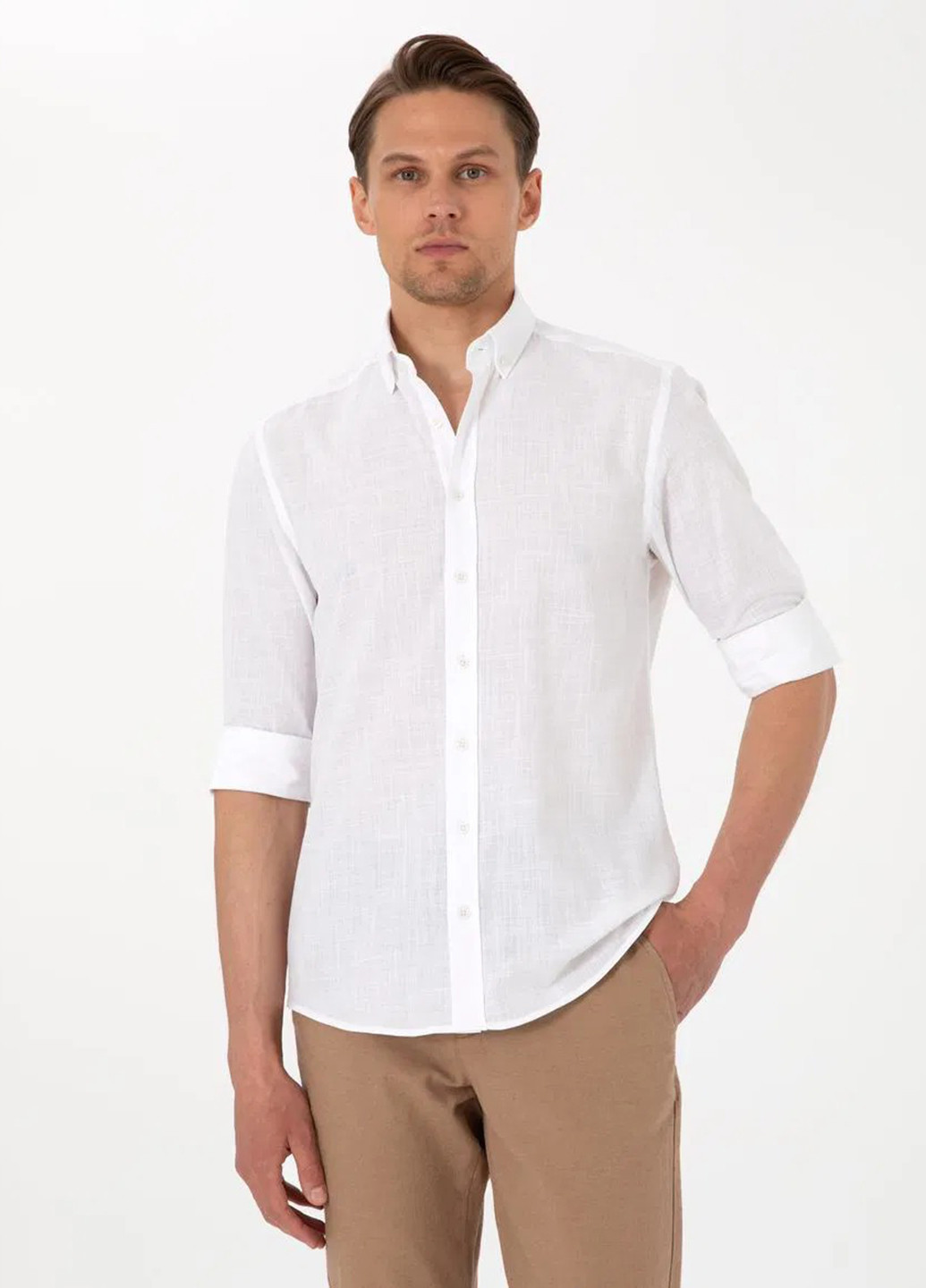 Белая классическая, кэжуал рубашка однотонная Pierre Cardin