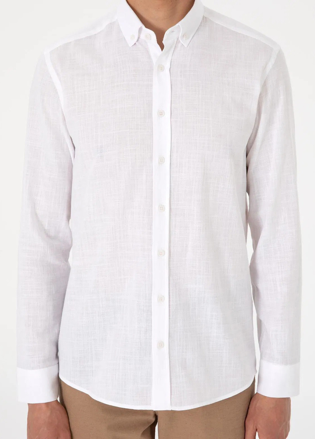 Белая классическая, кэжуал рубашка однотонная Pierre Cardin