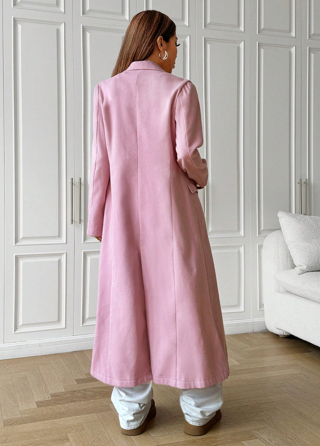 Рожеве зимнє Пальто однобортне SHEIN