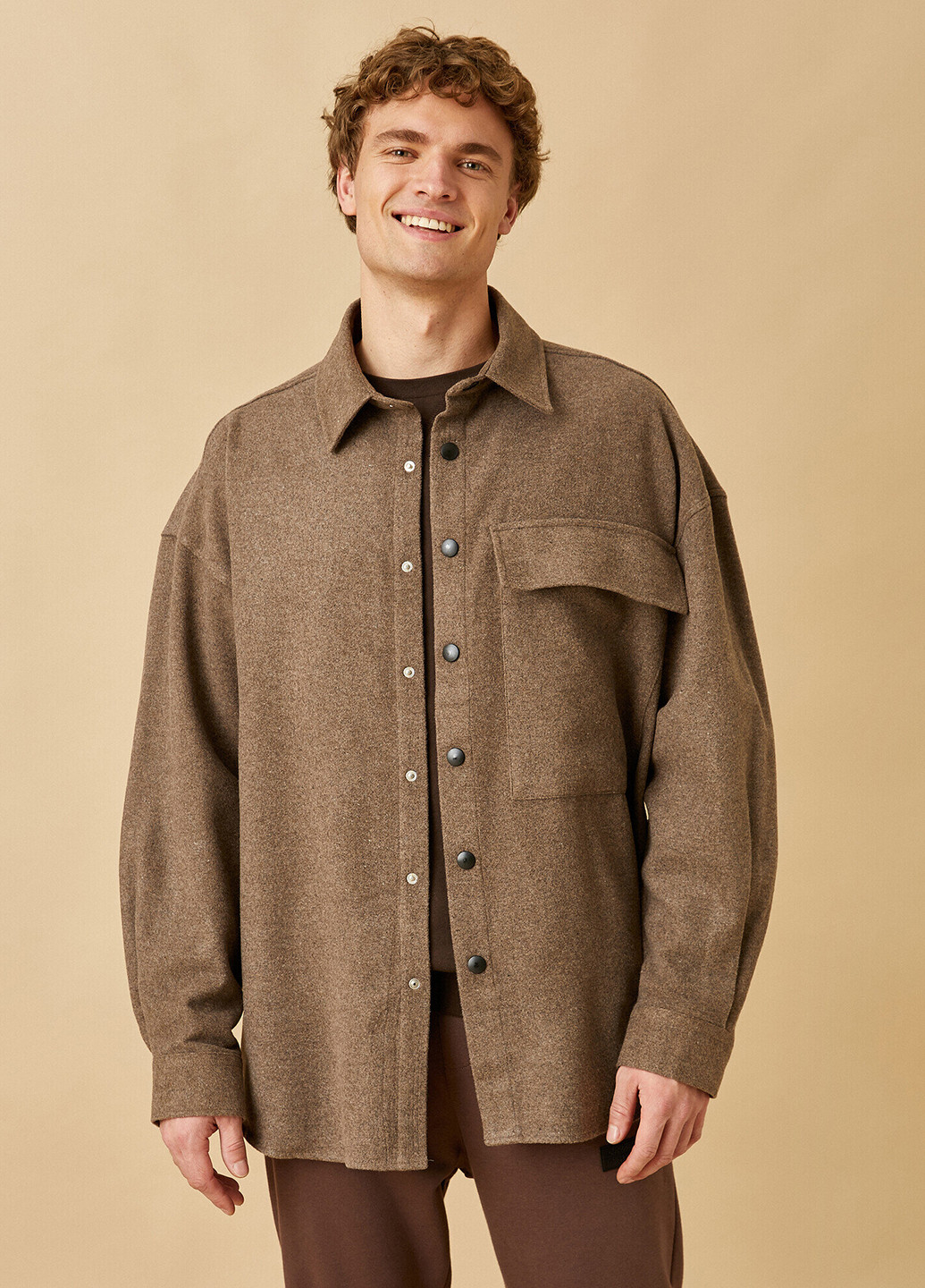 Куртка-рубашка KOTON меланж коричневая кэжуал