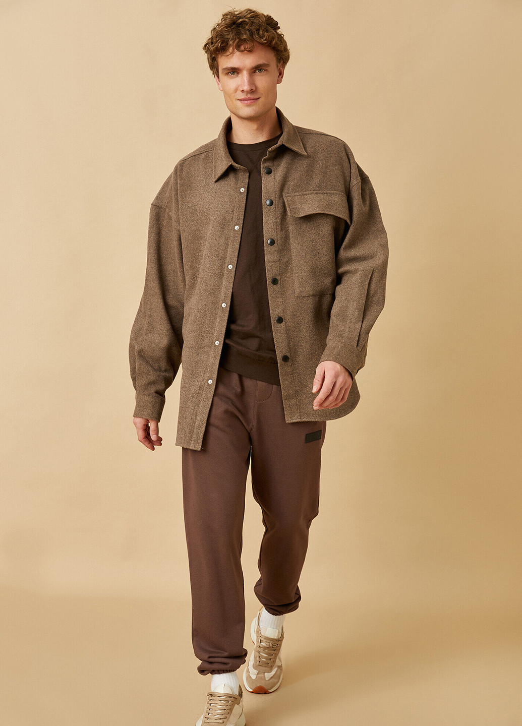 Куртка-рубашка KOTON меланж коричневая кэжуал