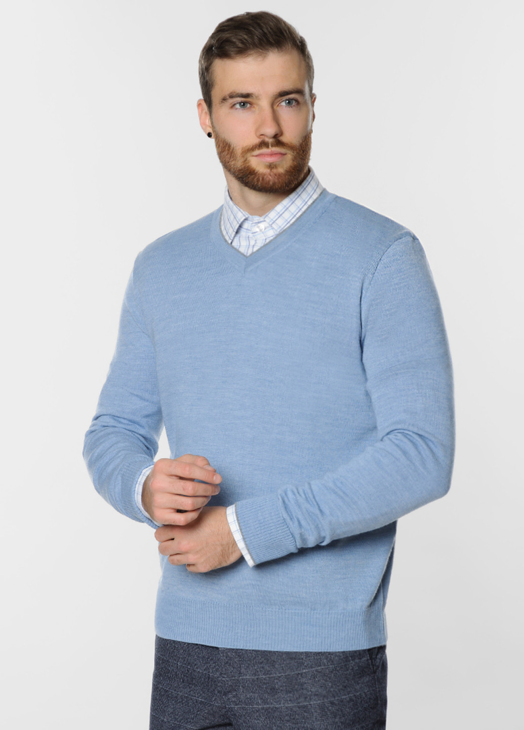 Блакитний зимовий пуловер чоловічий Arber V-neck FF