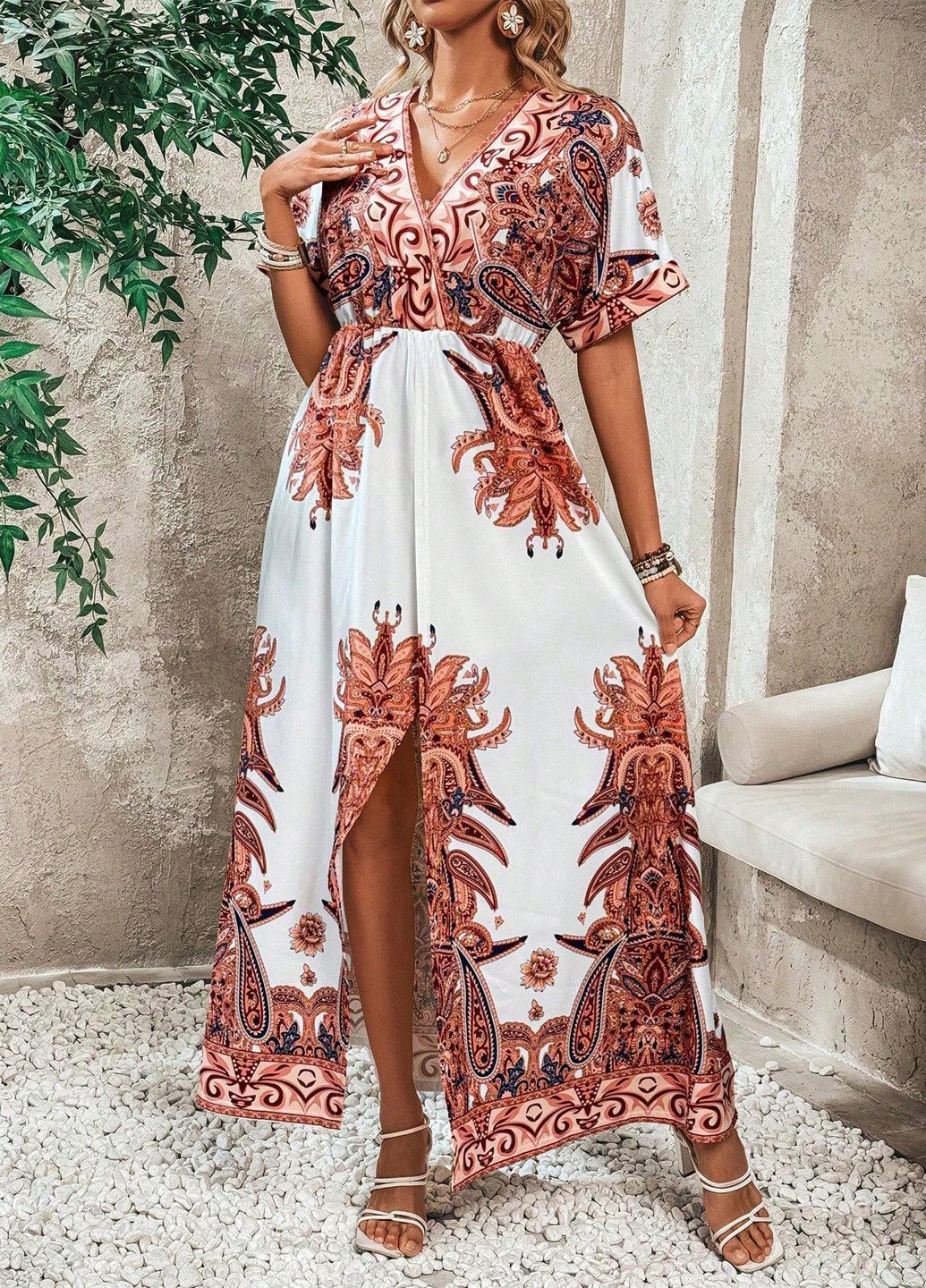 Белое кэжуал платье в стиле ампир SHEIN турецкие огурцы