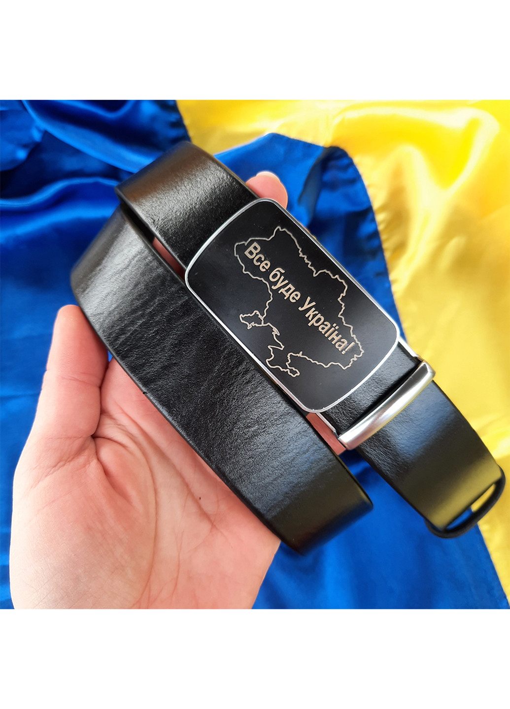 Ремень мужской кожаный черный -3583 "Все буде Україна" (120 см) JK (253322424)