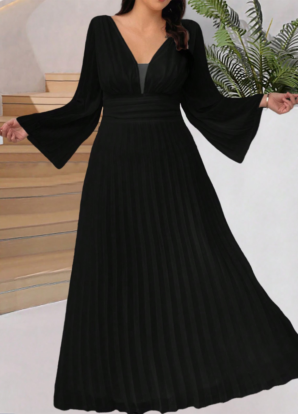 Чорна кежуал сукня кльош, в стилі армпір, плісована SHEIN однотонна