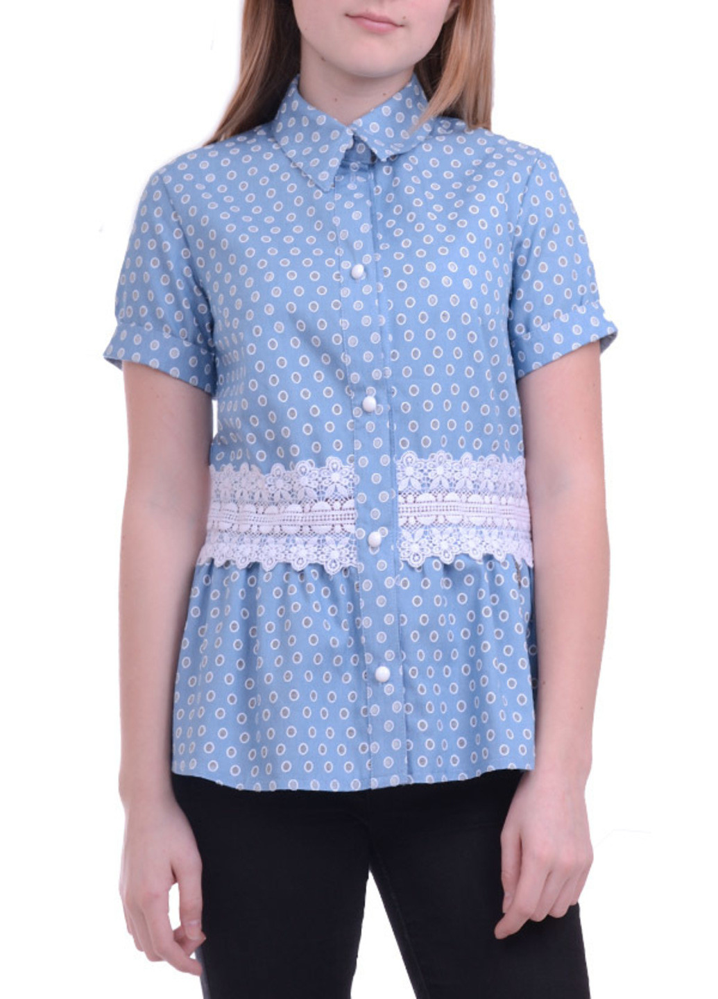 Голубая в горошек блузка Luxik летняя
