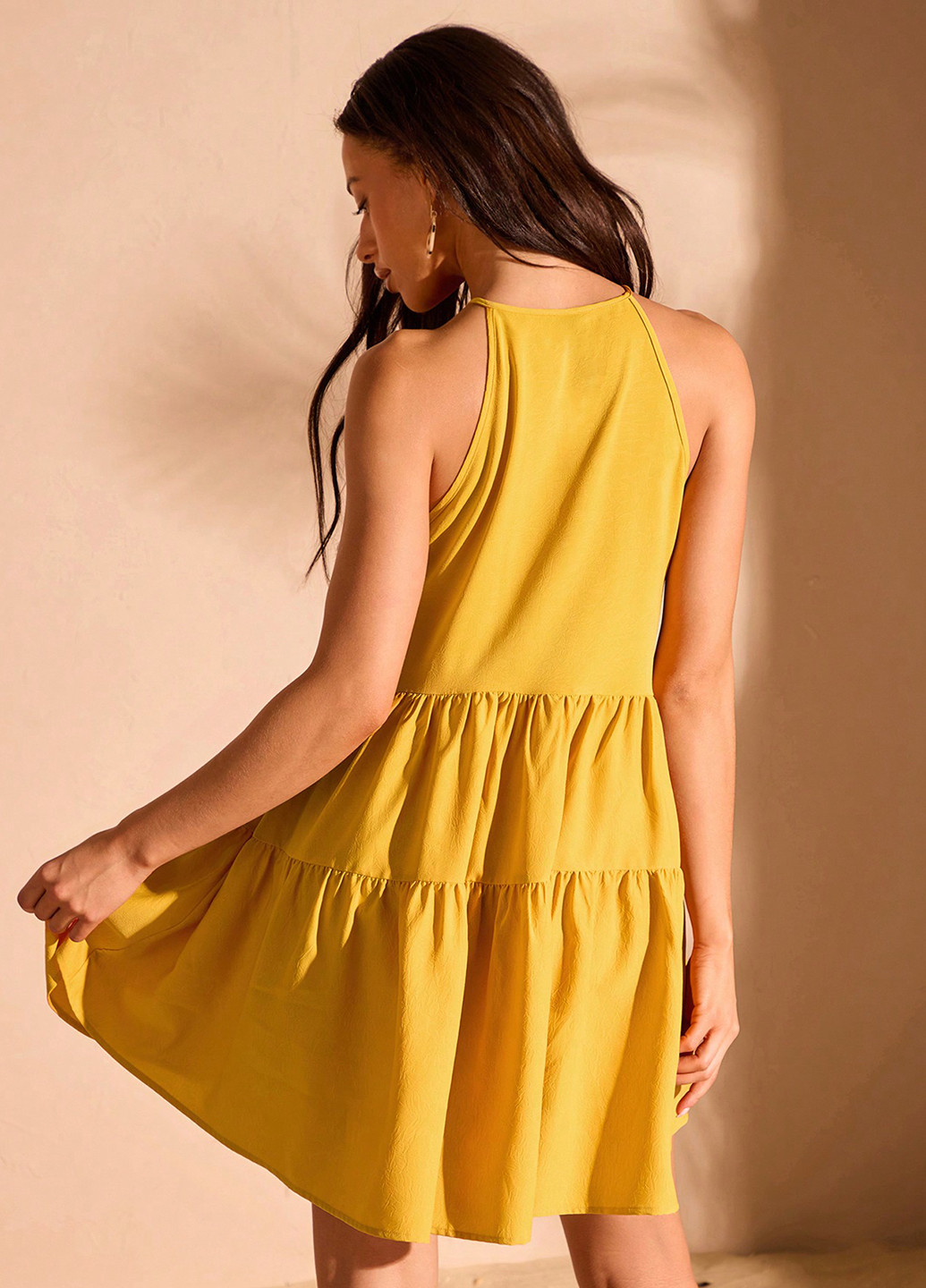 Жовтий кежуал сукня кльош, а-силует SHEIN однотонна