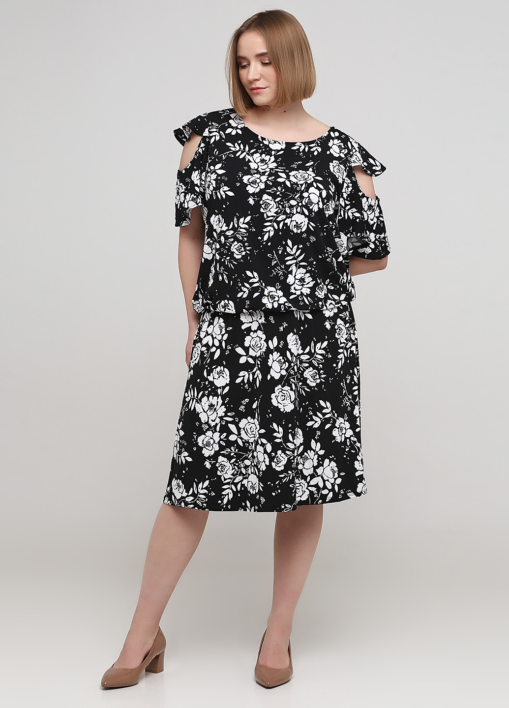 Черно-белая кэжуал цветочной расцветки юбка Avon а-силуэта (трапеция)