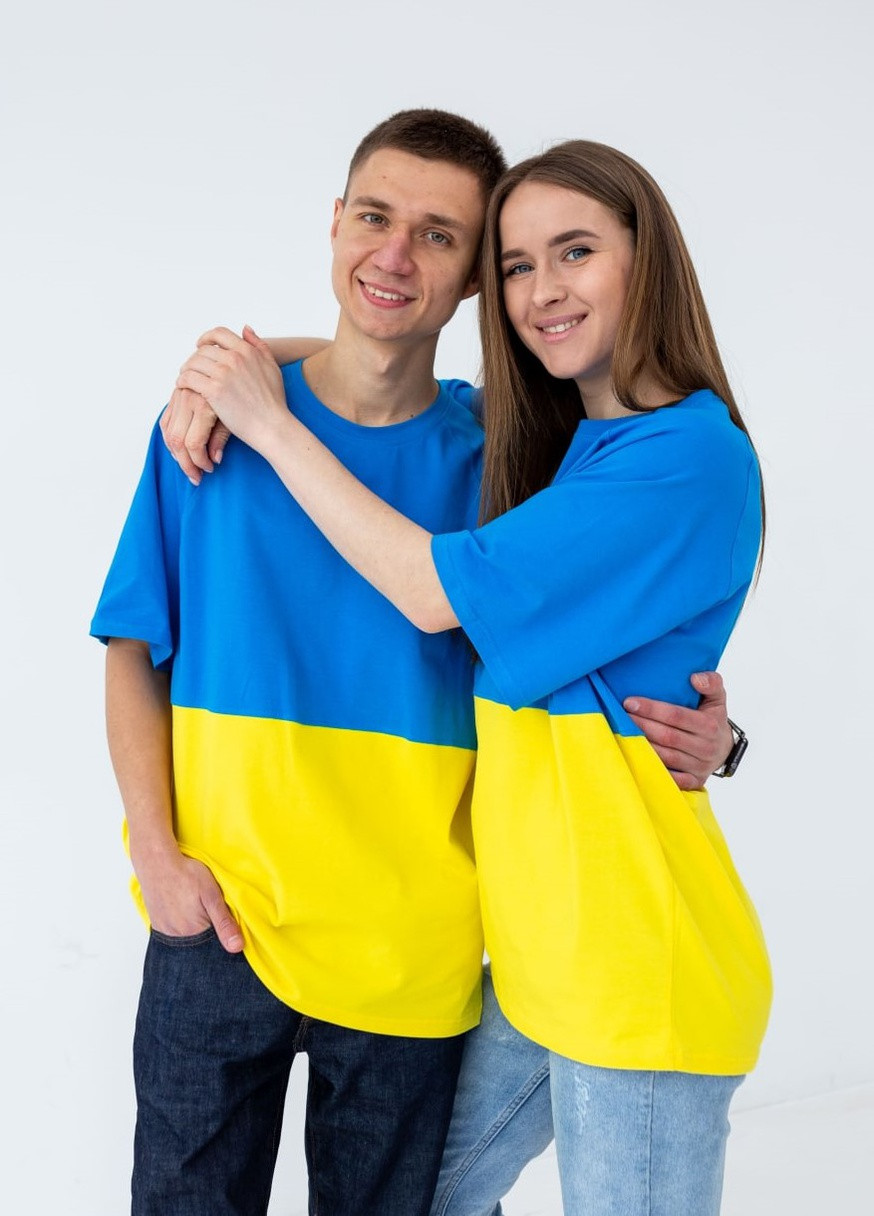 Патриотическая футболка флаг унисекс оверсайз 1032 премиум качество Martel украинская символика сине-жёлтая кулир