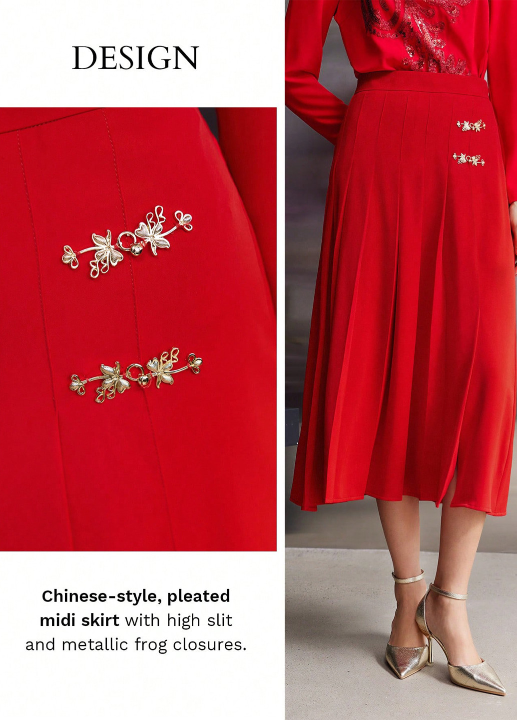 Красная кэжуал однотонная юбка SHEIN плиссе, а-силуэта (трапеция)