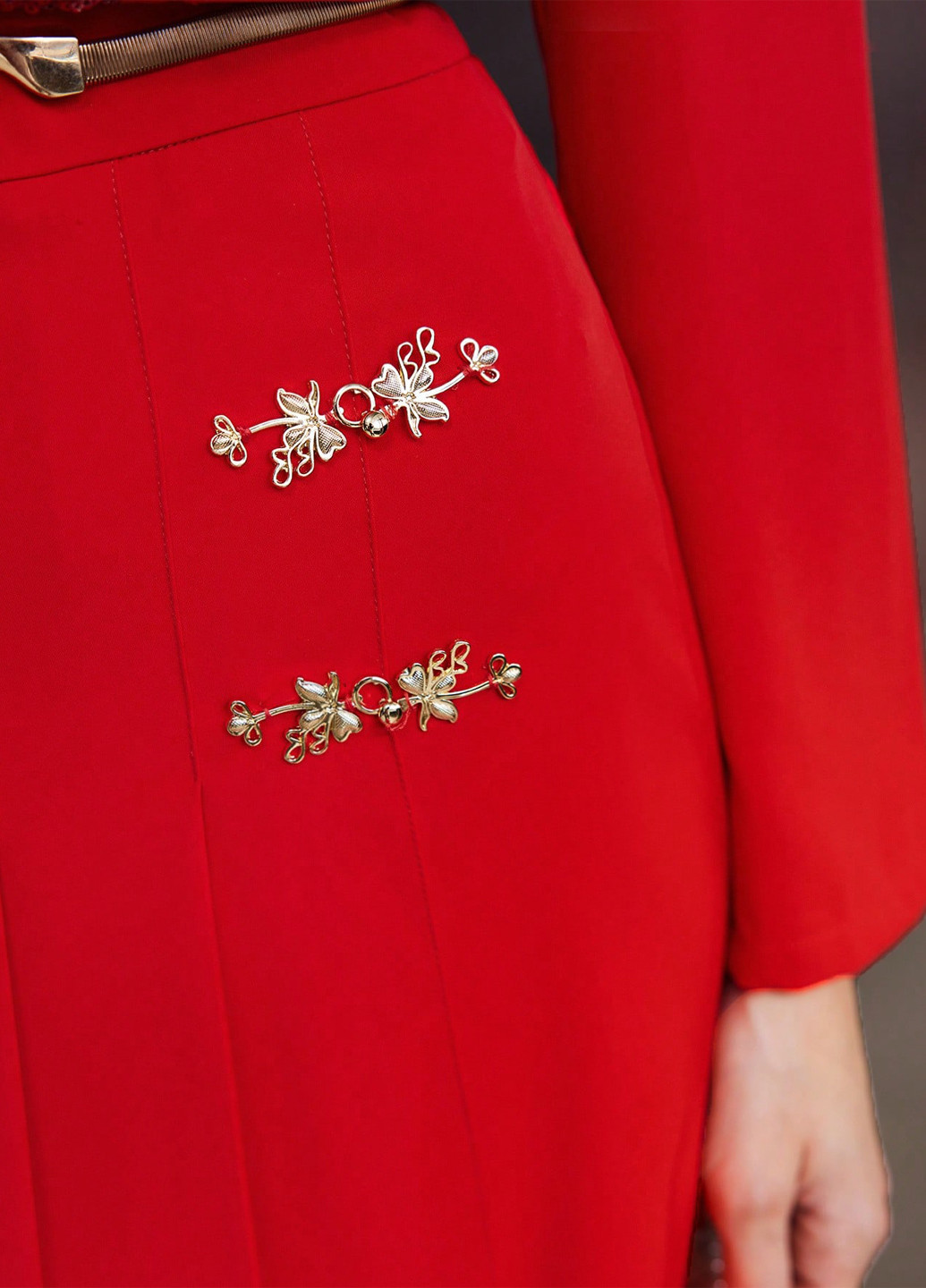 Красная кэжуал однотонная юбка SHEIN плиссе, а-силуэта (трапеция)