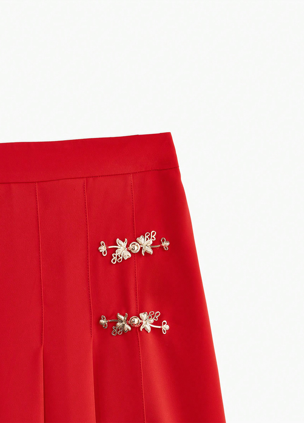 Красная кэжуал однотонная юбка SHEIN плиссе, а-силуэта (трапеция)