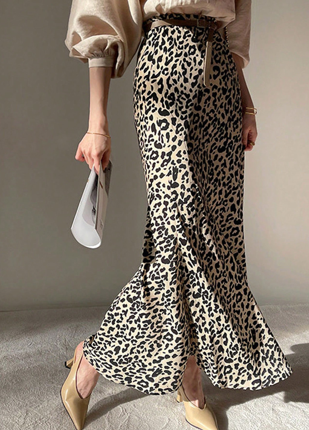 Бежевая кэжуал леопардовая юбка SHEIN годе