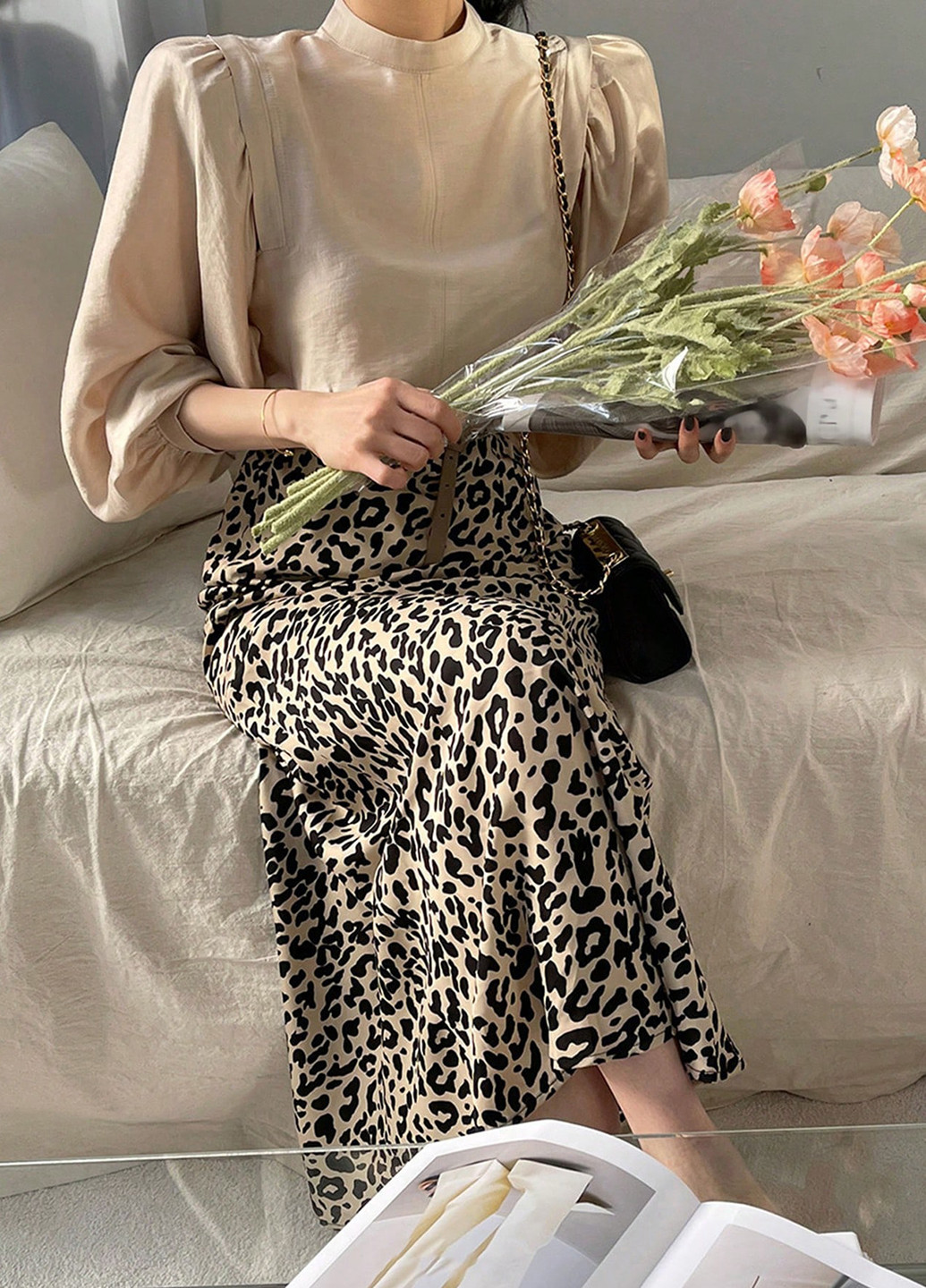 Бежевая кэжуал леопардовая юбка SHEIN годе