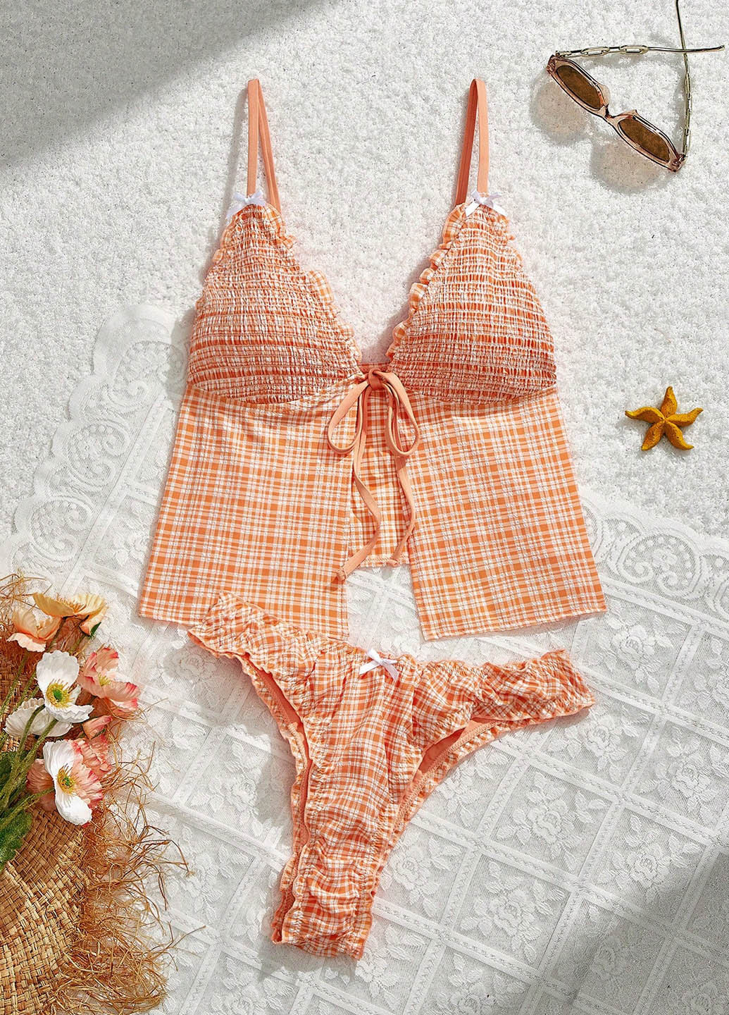 Помаранчевий демісезонний купальник (топ, трусики) танкіні, роздільний SHEIN