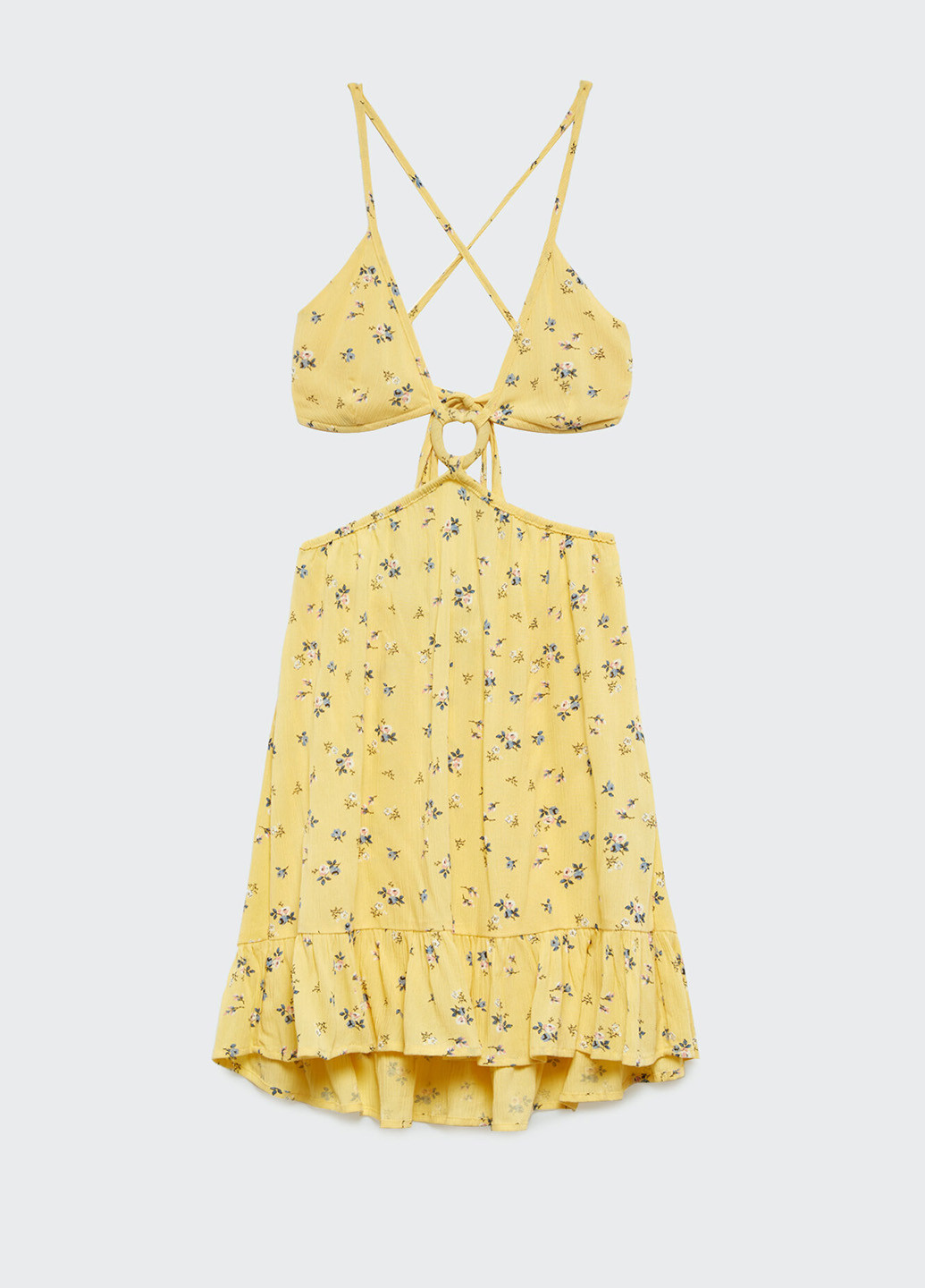 Светло-желтое кэжуал платье с открытой спиной Stradivarius с цветочным принтом