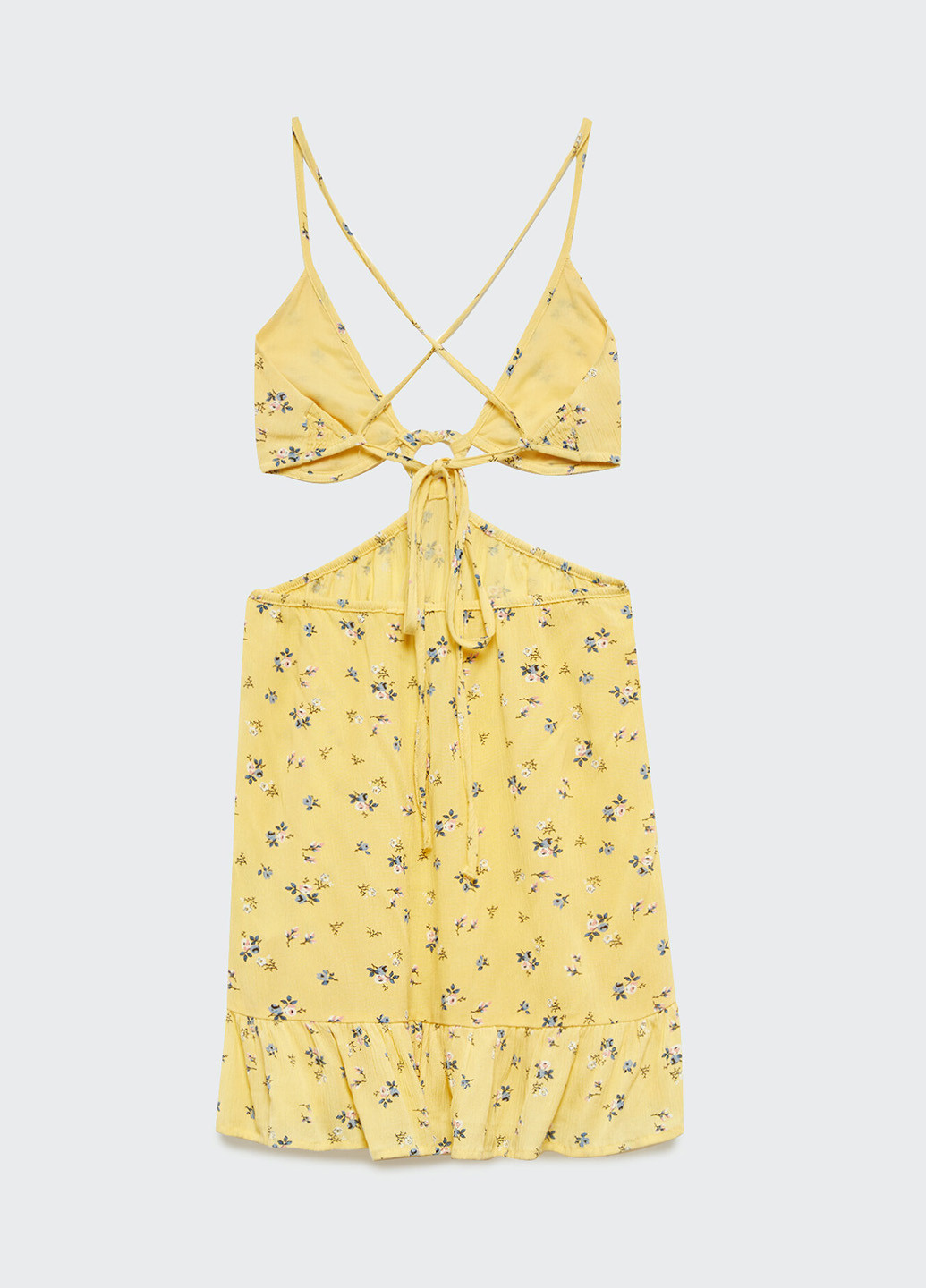 Светло-желтое кэжуал платье с открытой спиной Stradivarius с цветочным принтом