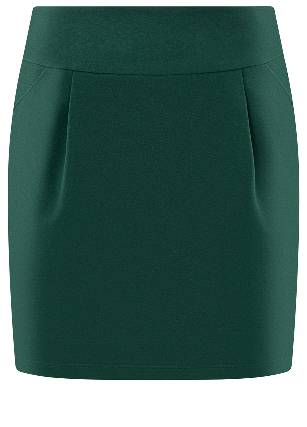 Бутылочная зеленая офисная однотонная юбка Oodji мини
