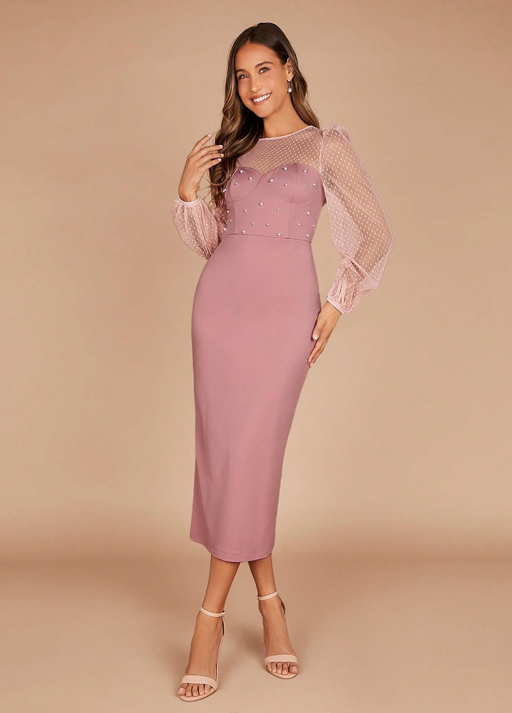 Пудрова кежуал сукня футляр SHEIN однотонна