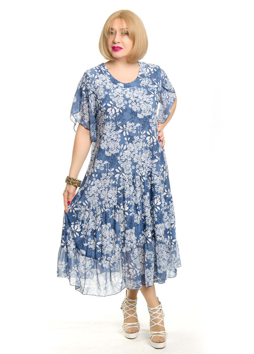Блакитна кежуал сукня а-силует LibeAmore з квітковим принтом