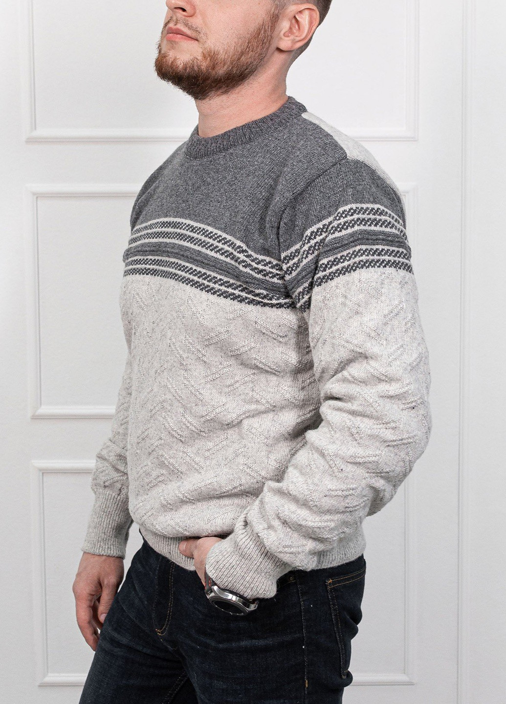 Серый зимний свитер мужской джемпер ISSA PLUS GN4-85