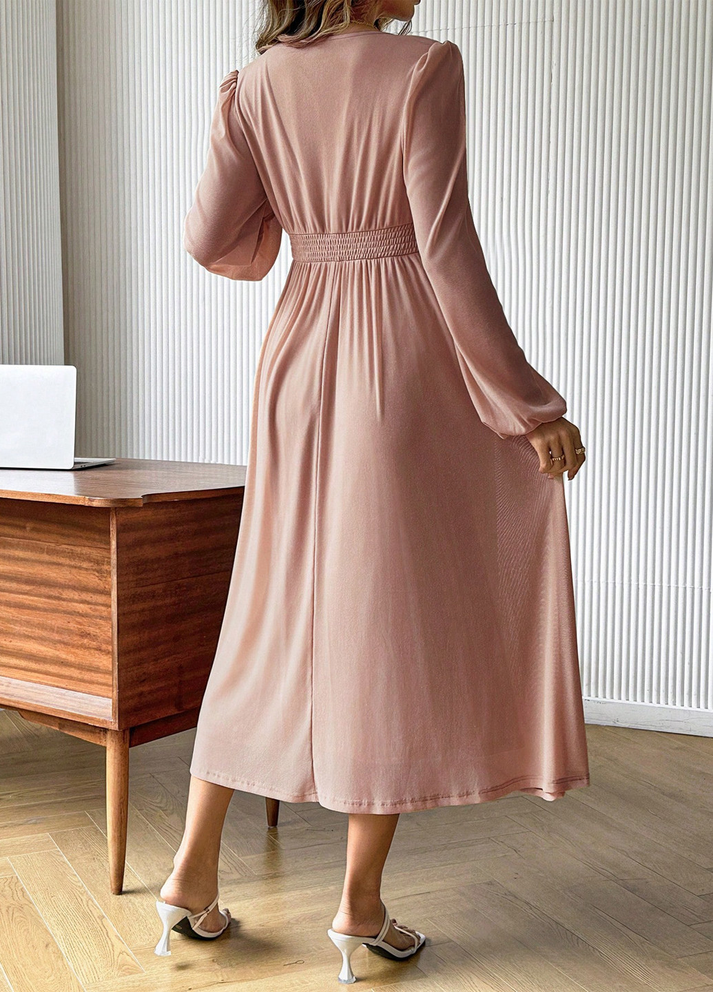 Розово-коричневое праздничный, вечернее, кэжуал платье в стиле ампир SHEIN однотонное