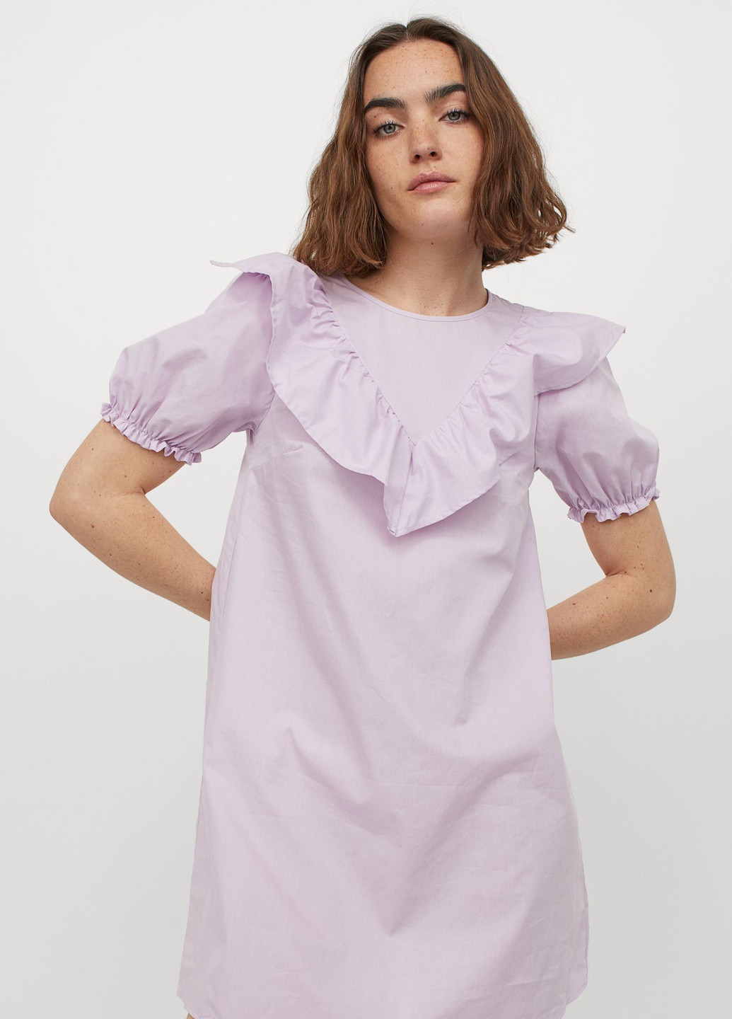 Бузкова кежуал бавовняна сукня з воланами H&M однотонна