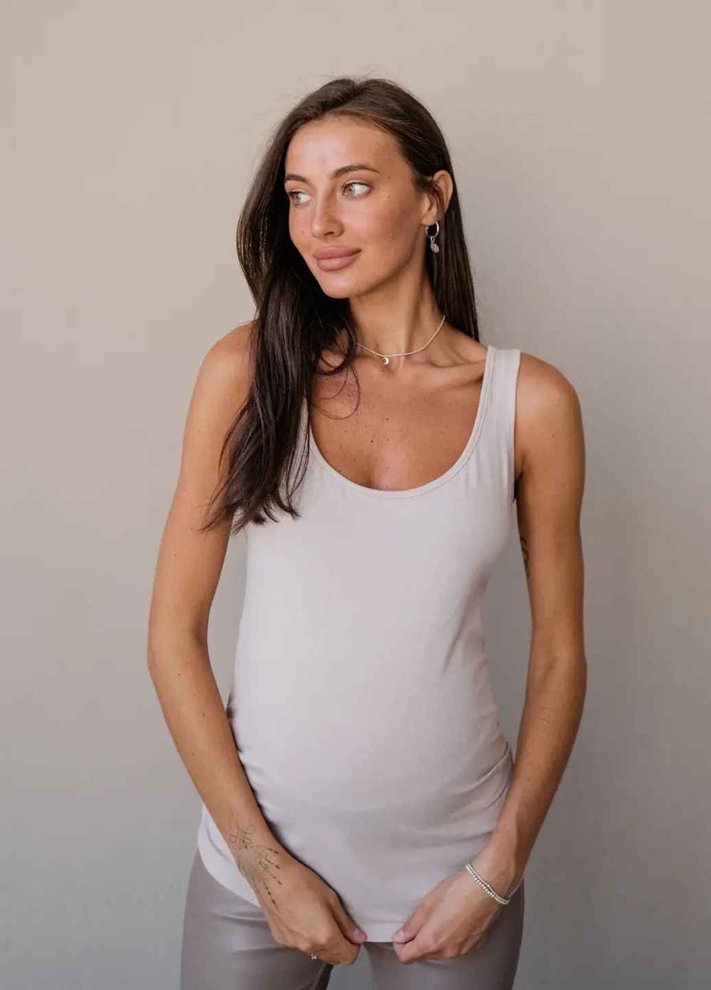 Бежевая легкая майка для беременных будущих мам высокого качества материал To Be — 241259270