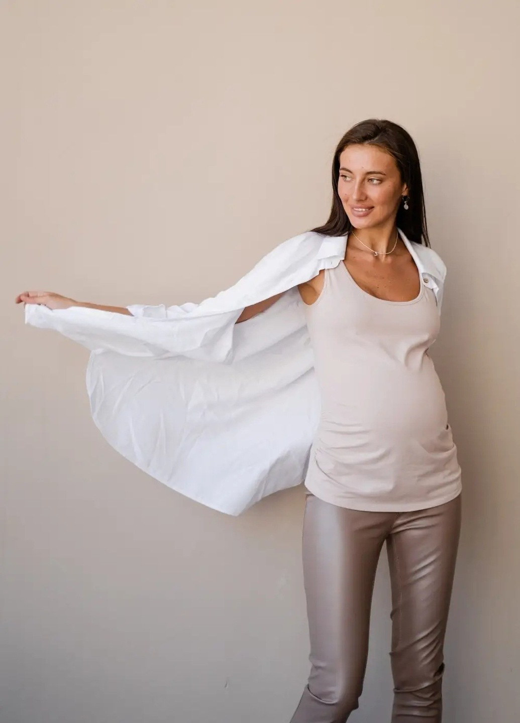Бежева легка майка для вагітних майбутніх мам високої якості матеріал To Be — 241259270