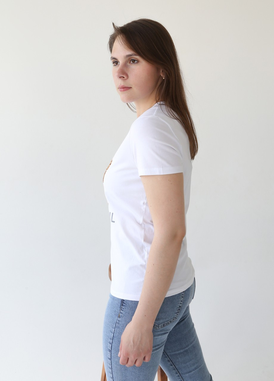 Белая всесезон футболка женская белая прямая с надписью пайетки Rich Прямая