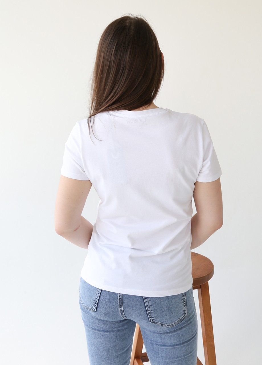 Белая всесезон футболка женская белая прямая с надписью пайетки Rich Прямая