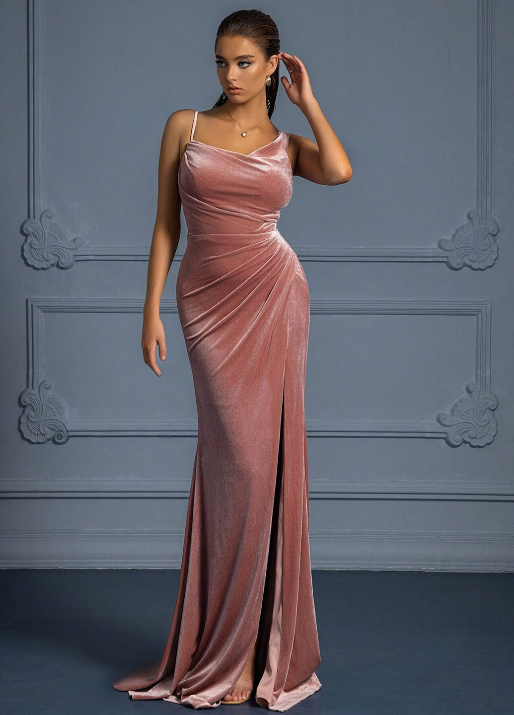 Розово-коричневое вечернее платье SHEIN однотонное