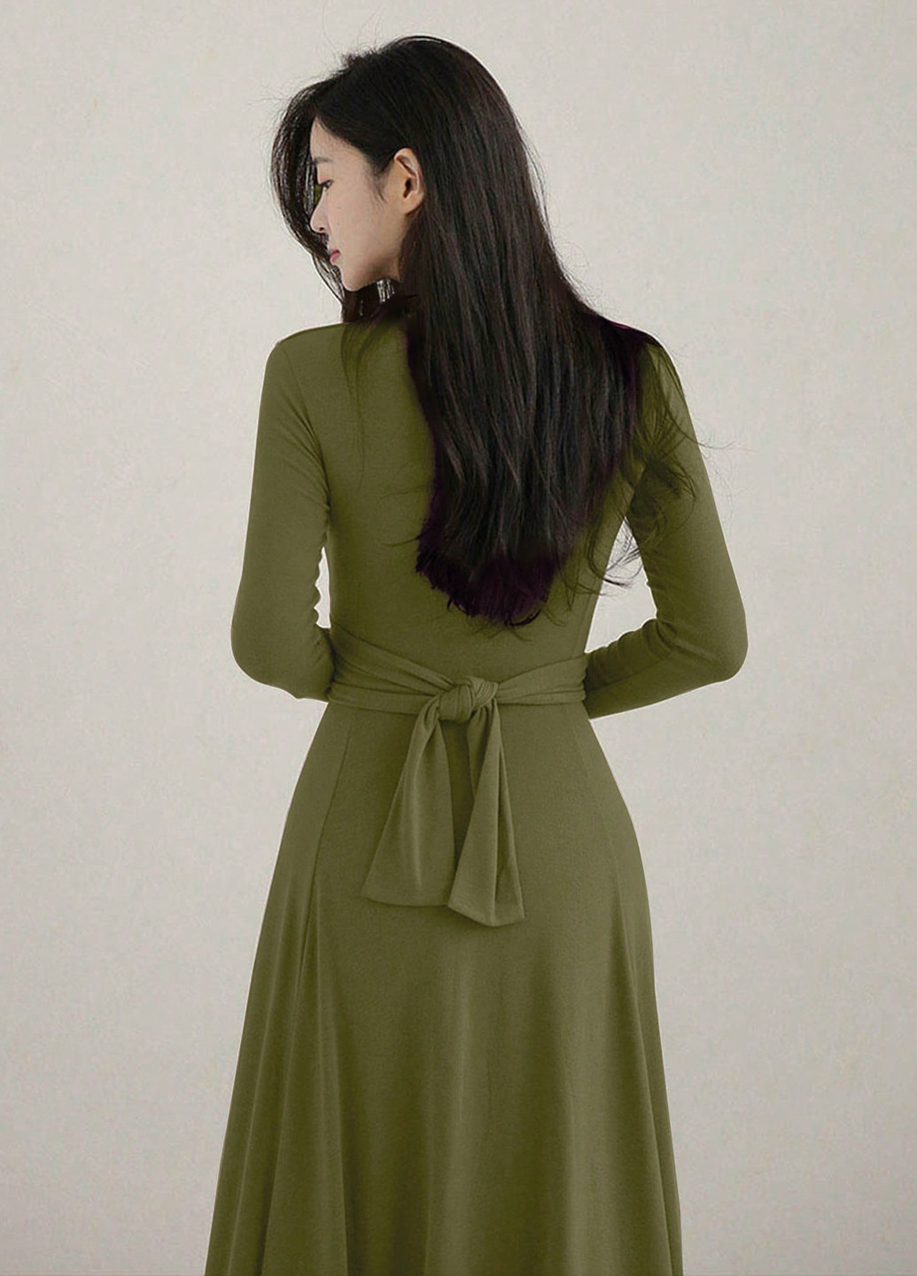 Оливковое кэжуал платье клеш SHEIN однотонное