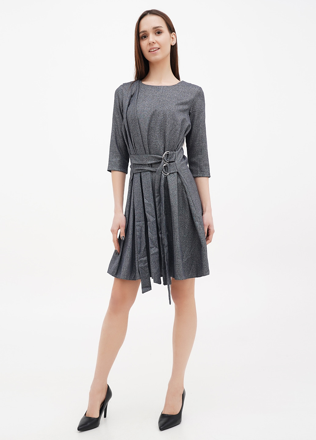 Темно-синее кэжуал платье а-силуэт Sassofono меланжевое