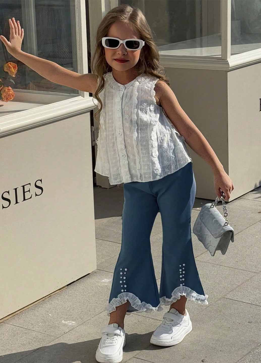 Білий літній комплект (майка, штани) SHEIN