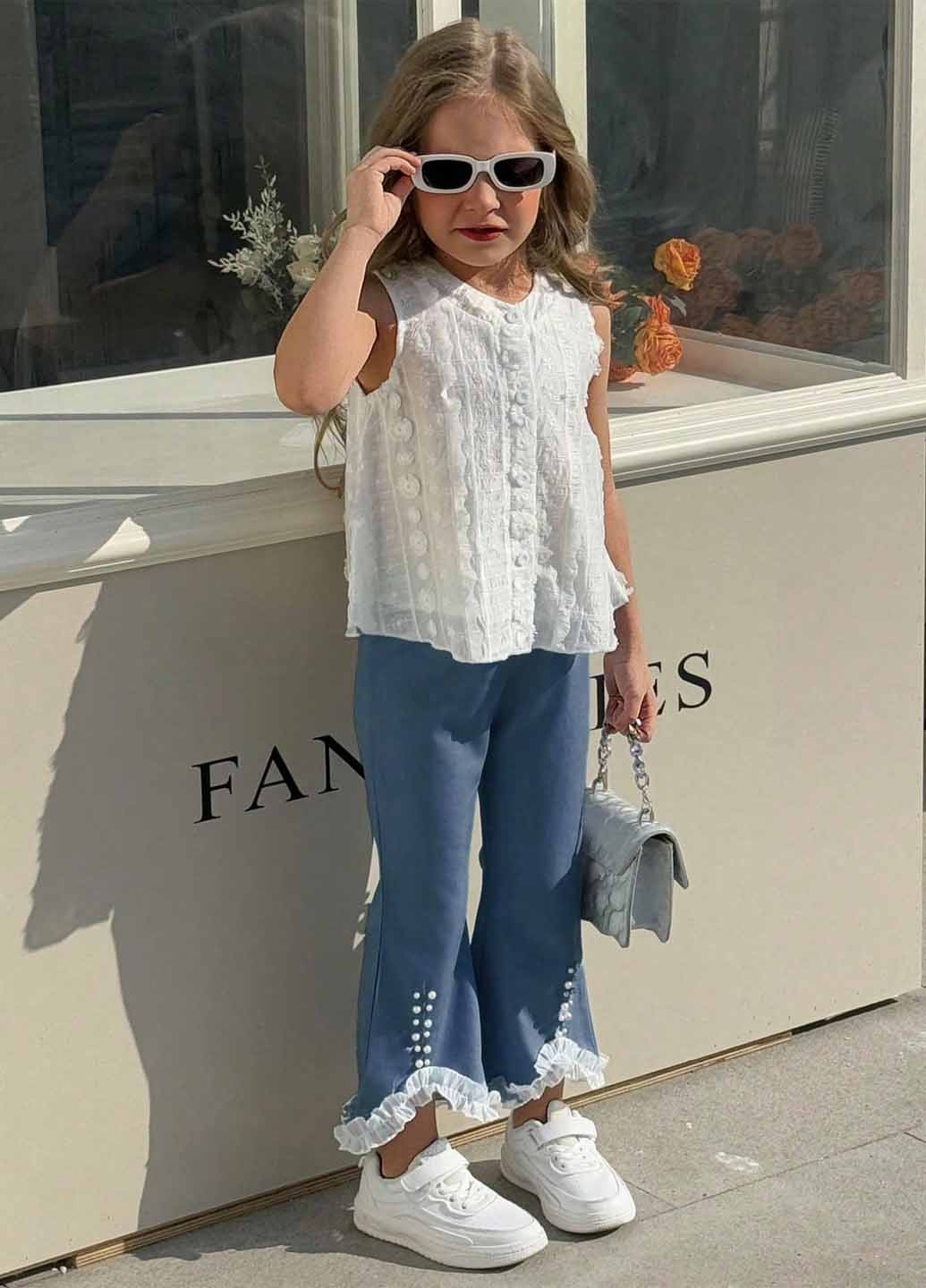 Білий літній комплект (майка, штани) SHEIN