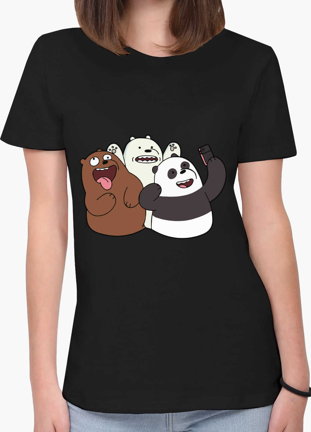 Чорна демісезон футболка жіноча вся правда про ведмедів (we bare bears) (8976-2665) xxl MobiPrint