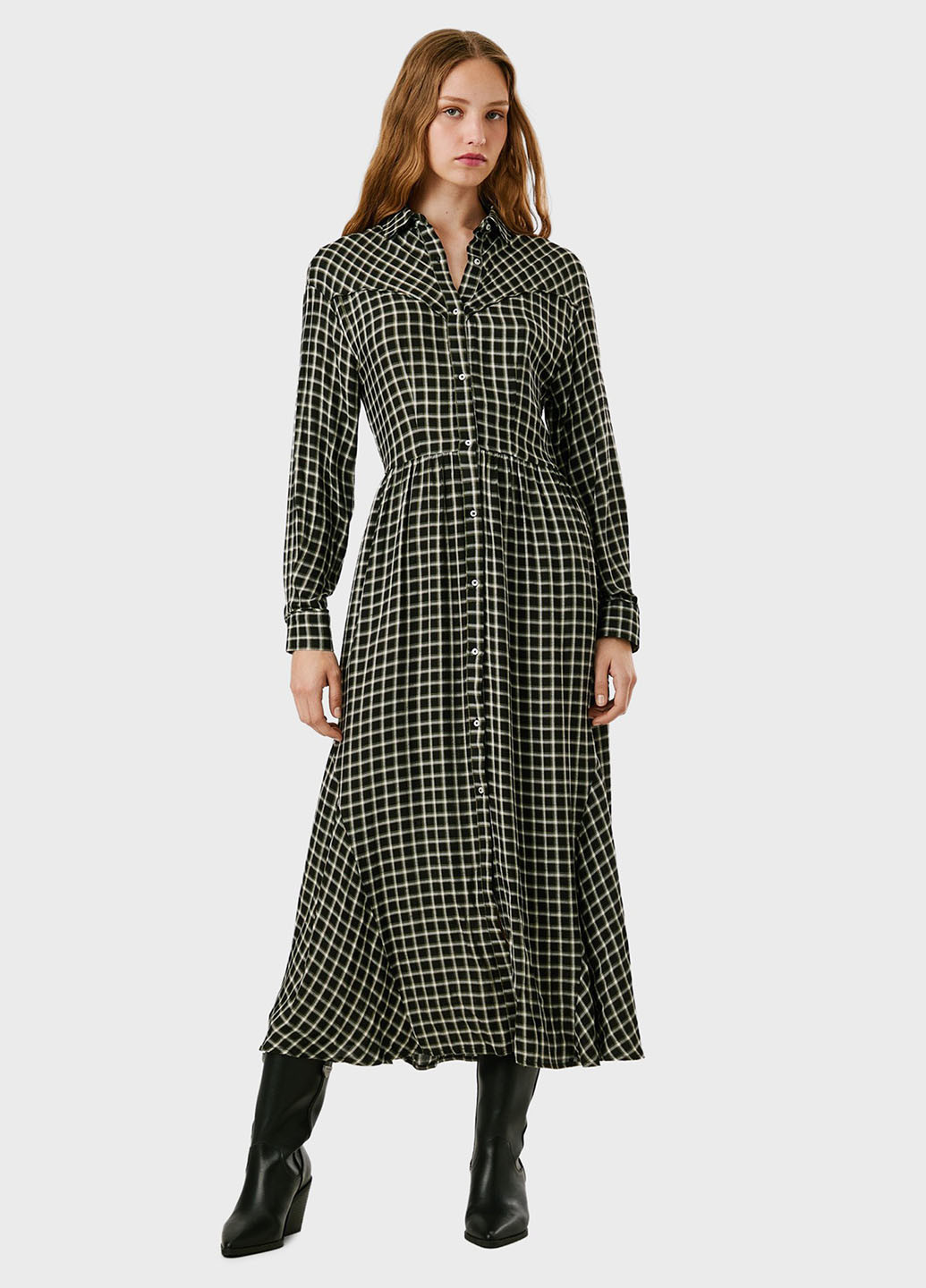 Черное кэжуал платье рубашка Pepe Jeans в клетку