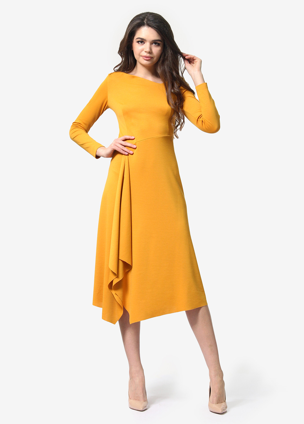 Желтое кэжуал платье клеш Lada Lucci однотонное