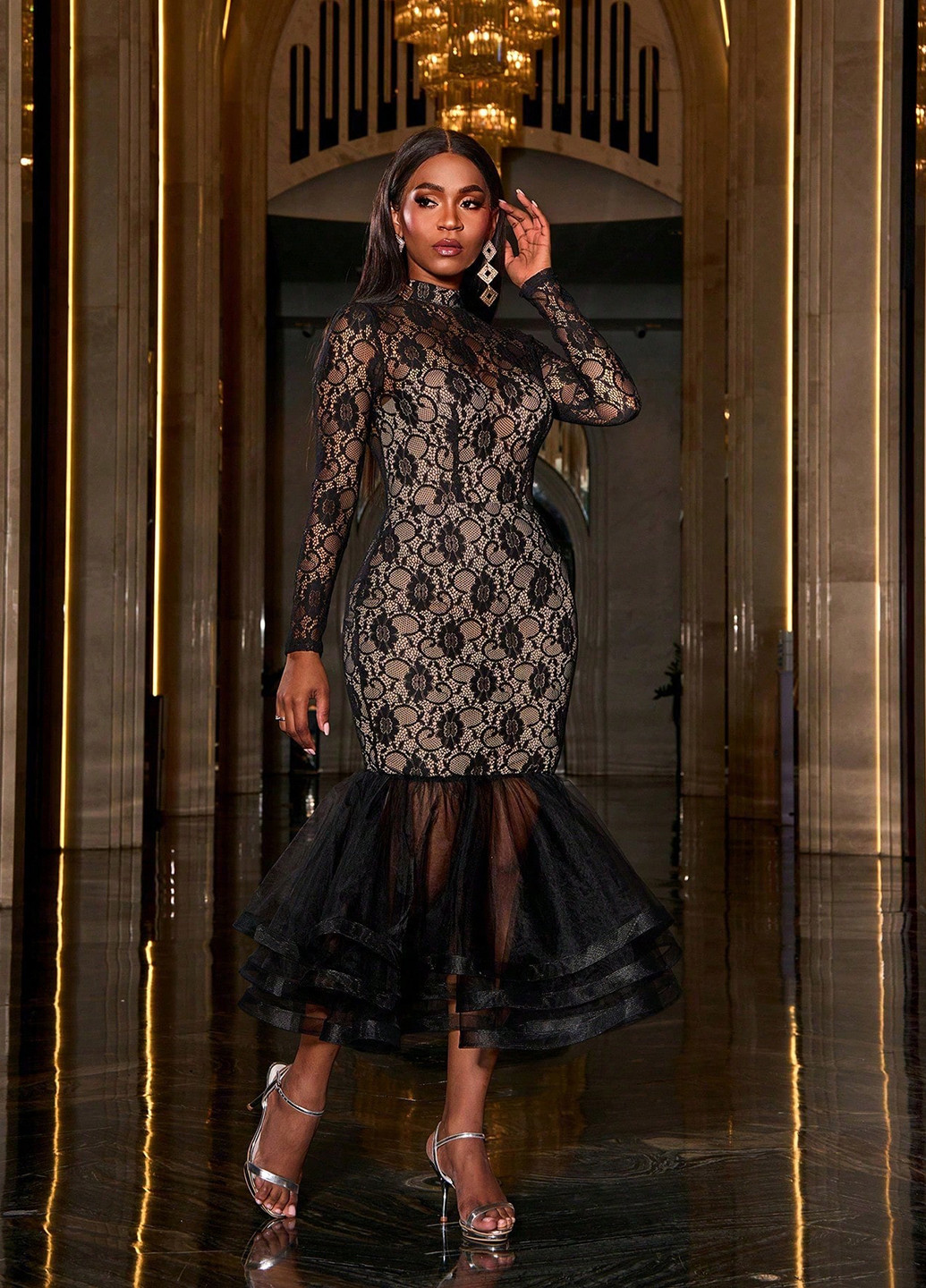 Чорна вечірня сукня годе SHEIN однотонна