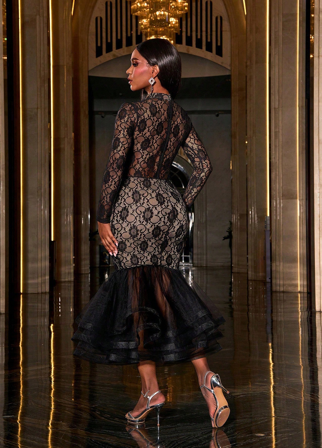 Чорна вечірня сукня годе SHEIN однотонна