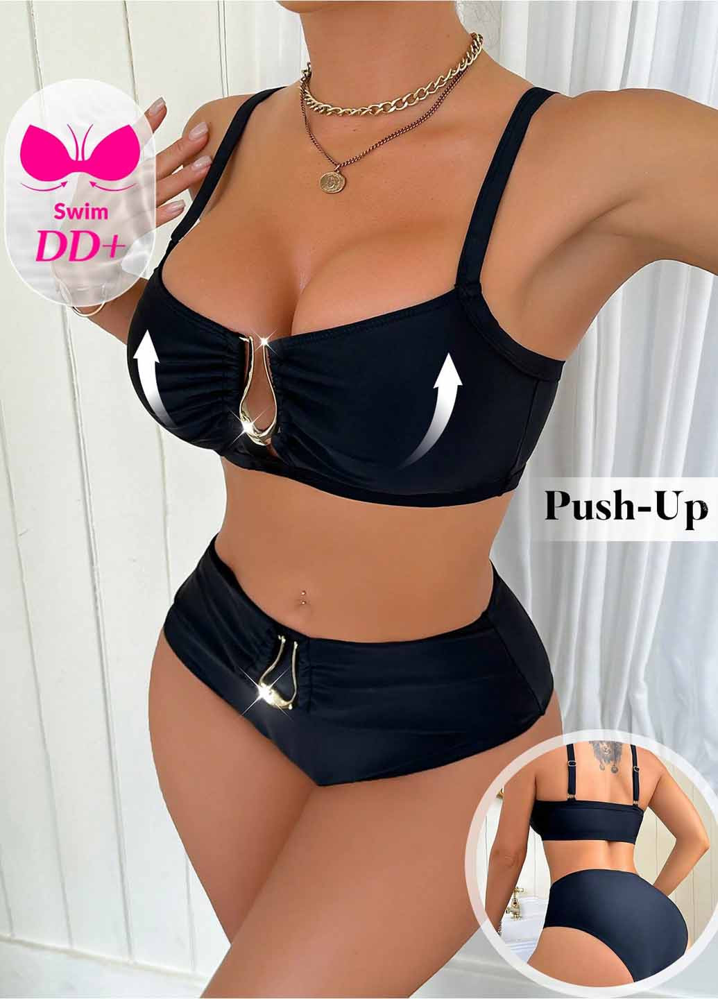 Черный летний купальник (лиф, трусики) топ, раздельный SHEIN