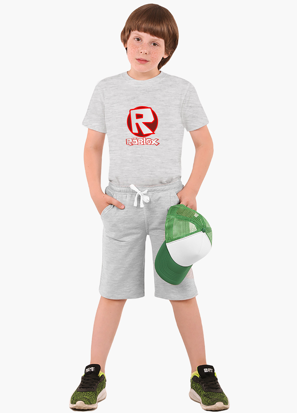Светло-серая демисезонная футболка детская роблокс (roblox)(9224-1708) MobiPrint